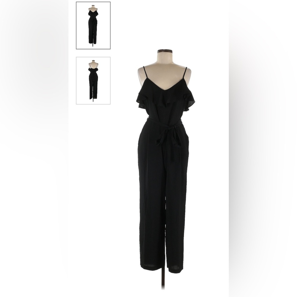 Banana Republic Ruffle V-Neck Jumpsuit Romper Size 4P NWT BLK Classic Minimalist - Picture 3 of 12